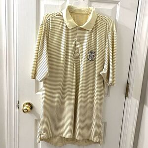 F&G Tech Men Light Yellow Striped Golf US Open 2014 Pinehurst #2 Polo Shirt L
